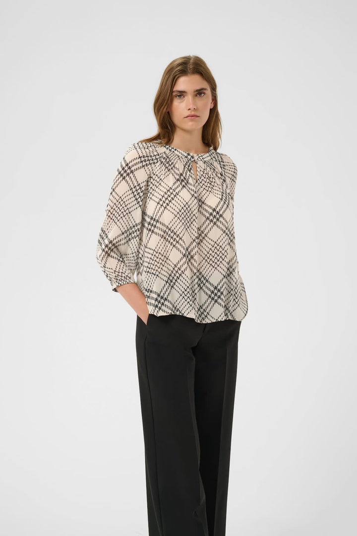 Front view of the fluid patterned Catin blouse Part Two for women, main colour blue - Valérie Simon
