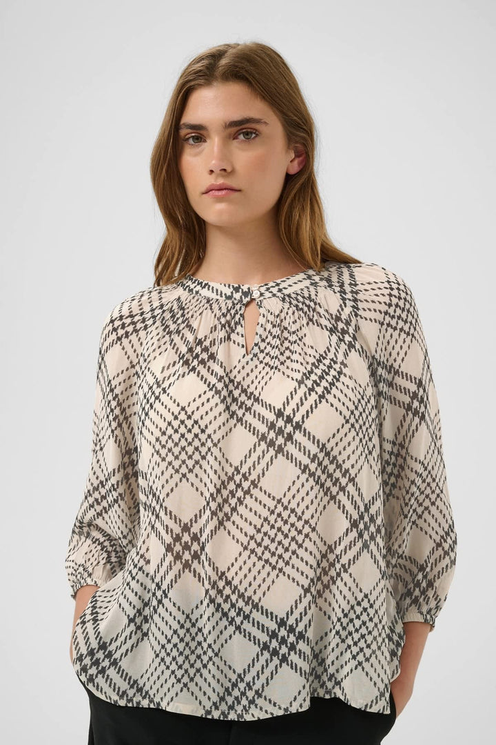Front view of the fluid patterned Catin blouse for women colour featuring distinctive details - Valérie Simon