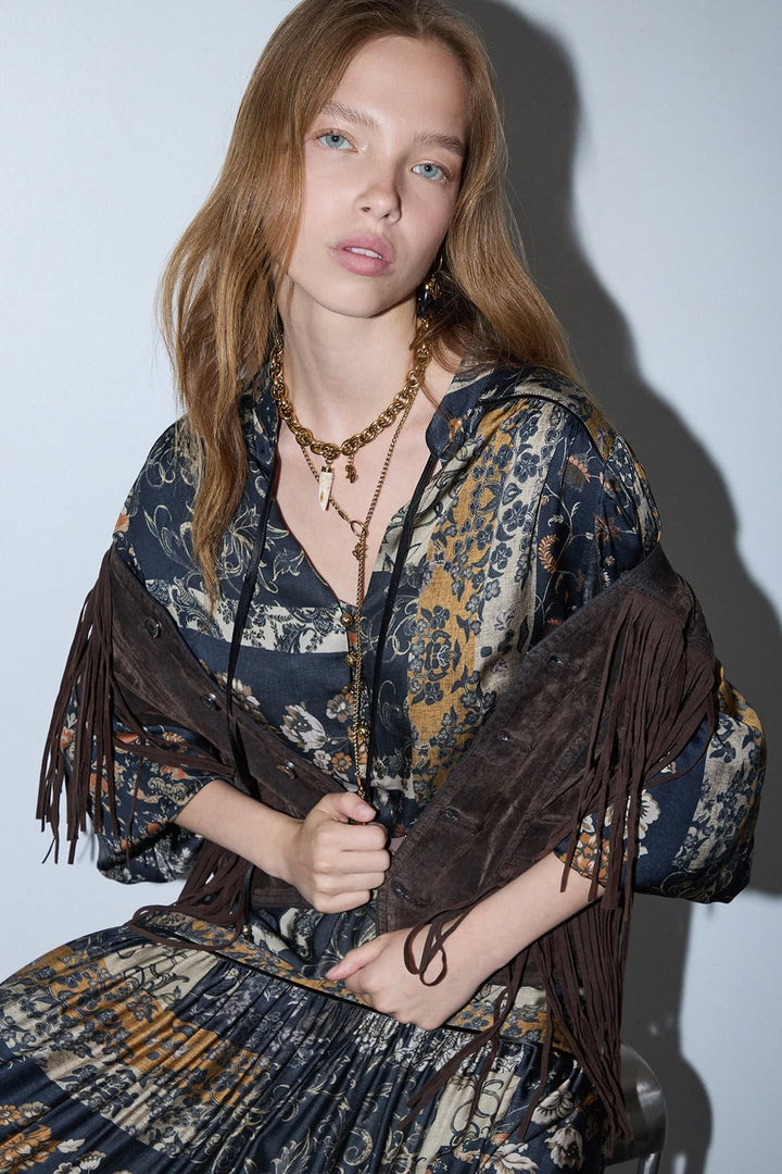 Blouse imprimée à liens pour femme liujo
