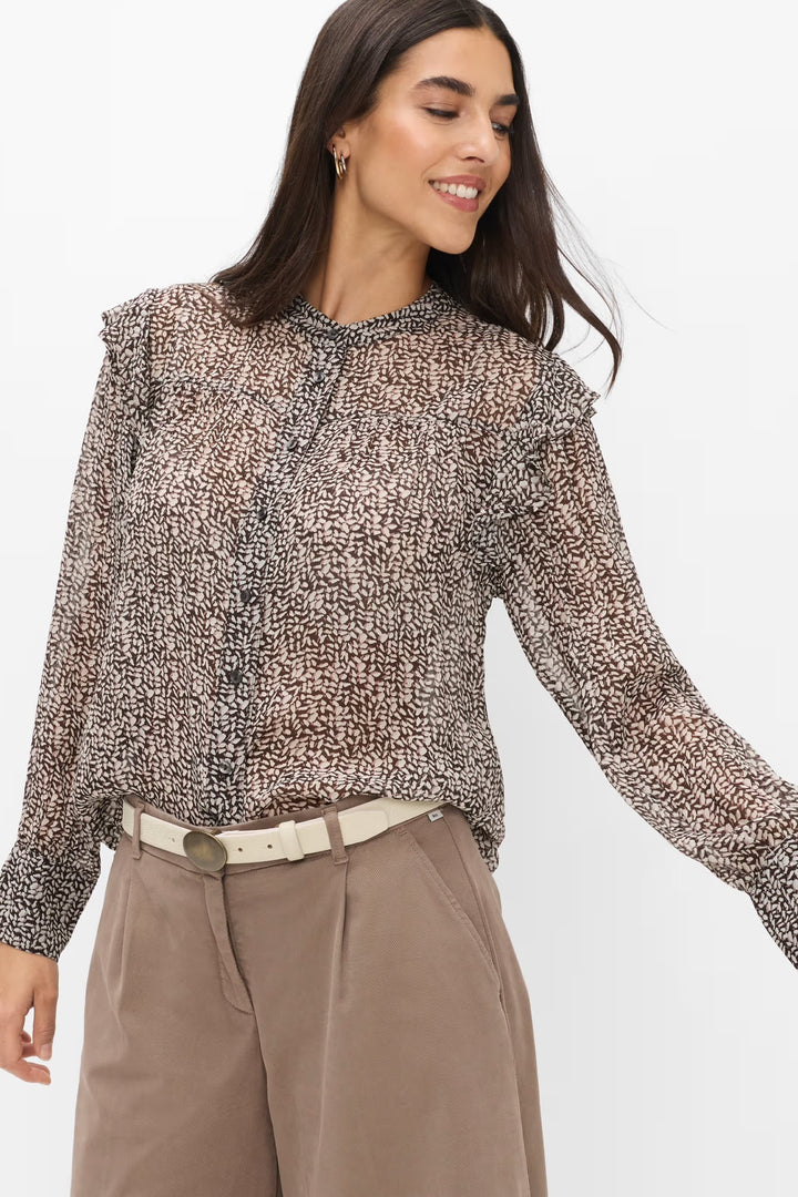 Blouse violette imprimée à volants pour femme Brax