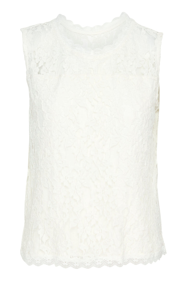 Vue de face camisole florale Cream pour femme en dentelle noire - Valérie Simon
