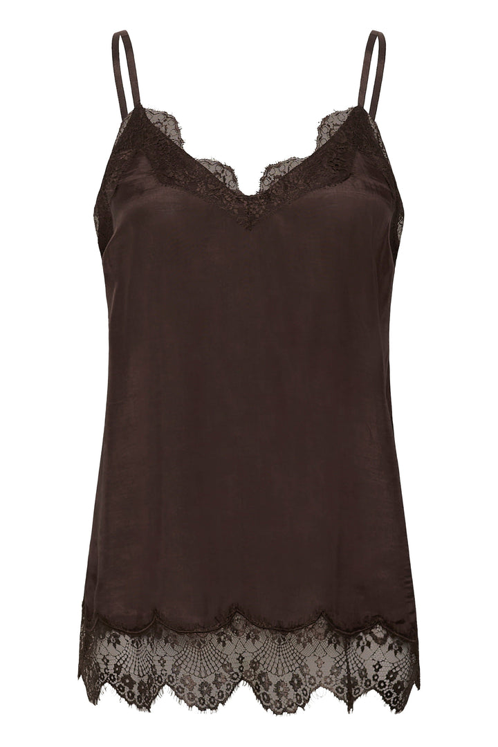 Front view of Triniti satin camisole with lace Cream for women Pink - Valérie Simon