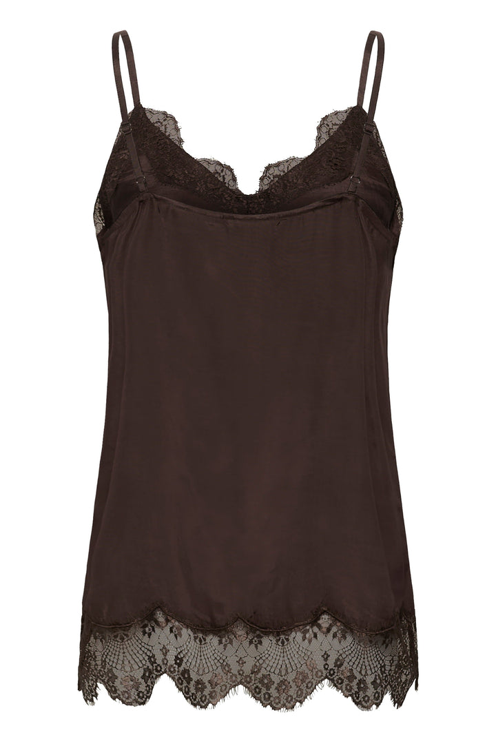 Front view of women’s black satin lace camisole Cream - Valérie Simon