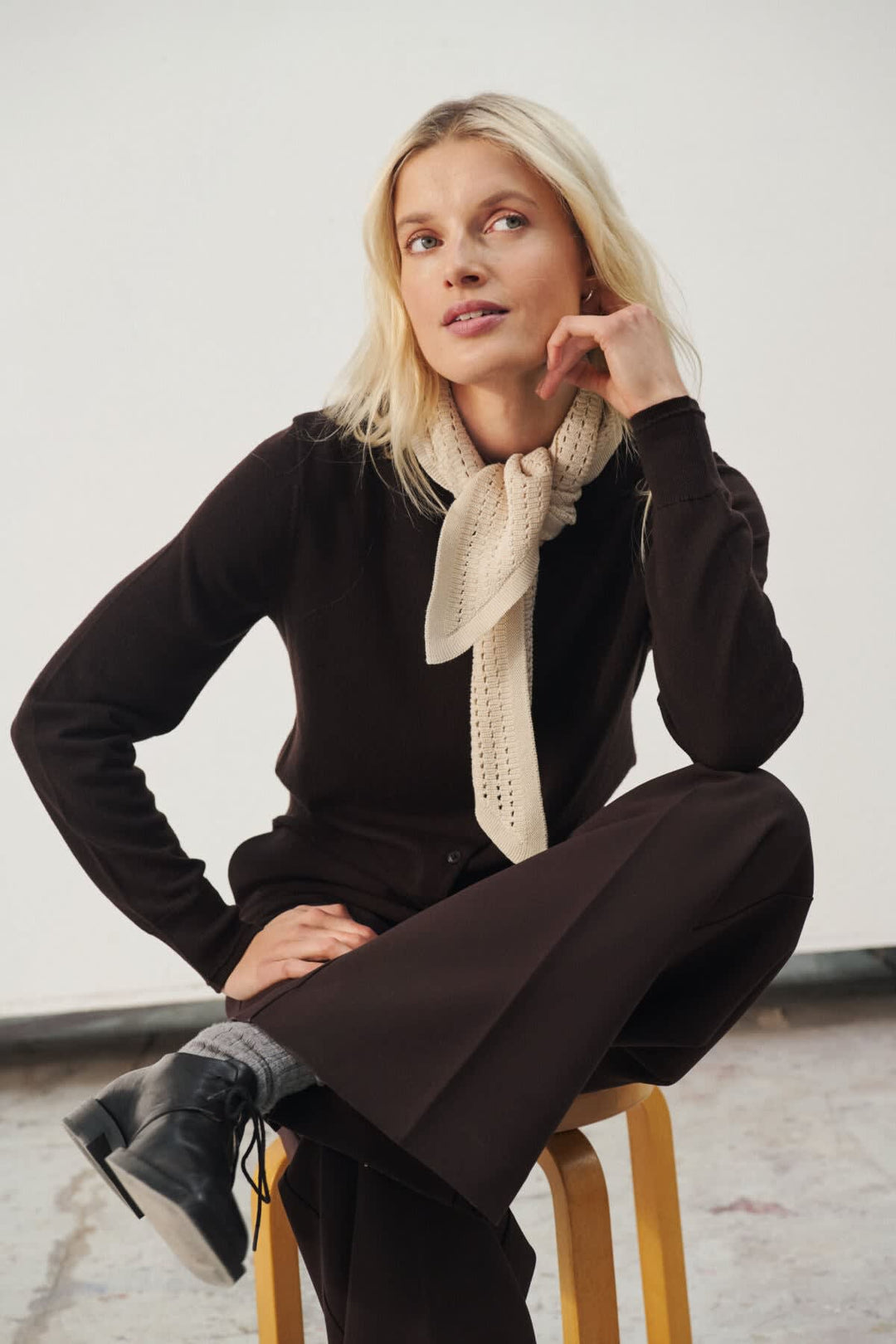Front view wool cardigan Part Two for women gray with buttons and pockets - Valérie Simon