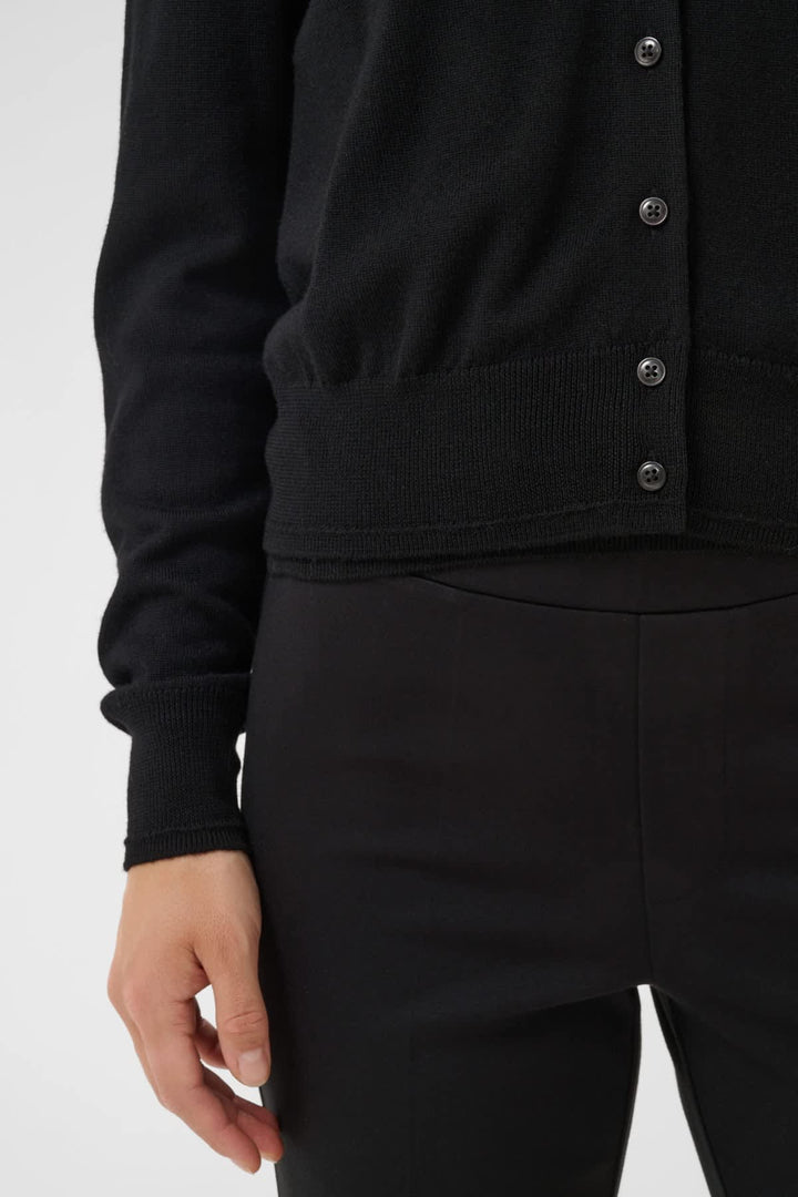 Front view green wool Noelani cardigan Part Two with wooden buttons for women - Valérie Simon