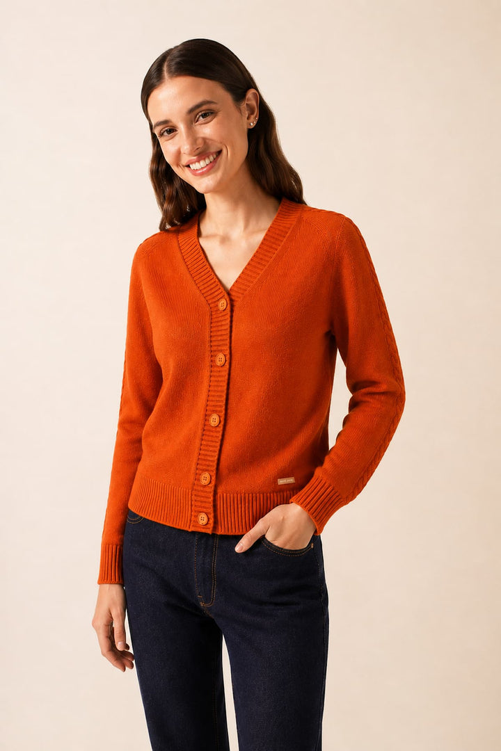Saint James women’s Glassgow textured knit V-neck cardigan, front view