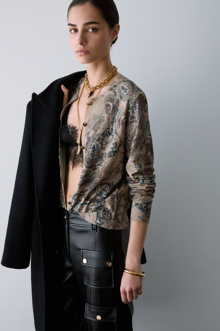 Cardigan imprimé à motif cachemire vue de face pour femme liujo