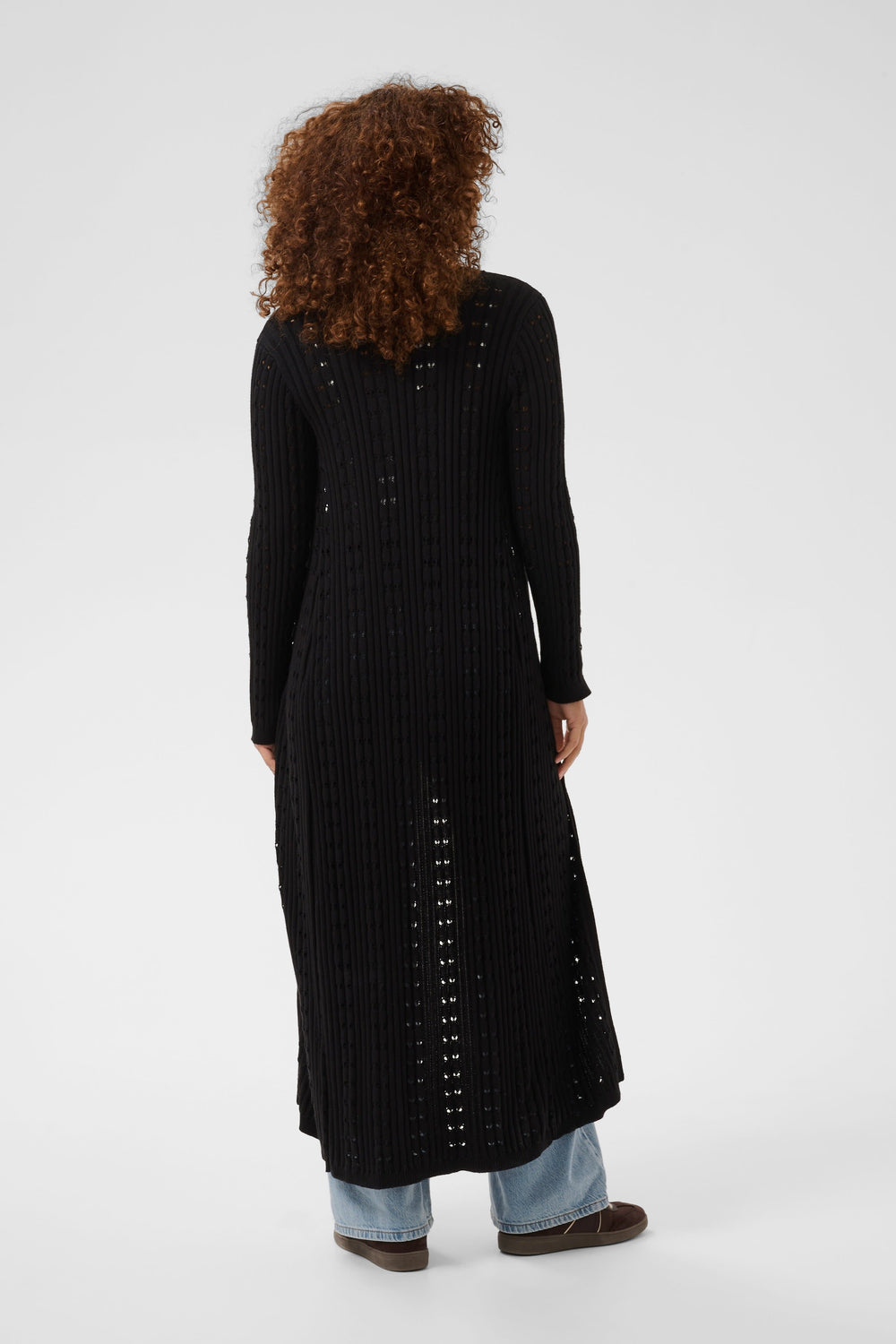 Front view of Kaffe women's white openwork knit cardigan with detailed openwork patterns - Valérie Simon