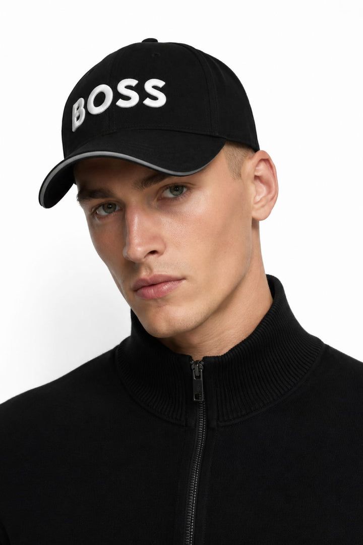 Side view of a black BOSS Hugo Boss cap with embroidered logo - Valérie Simon