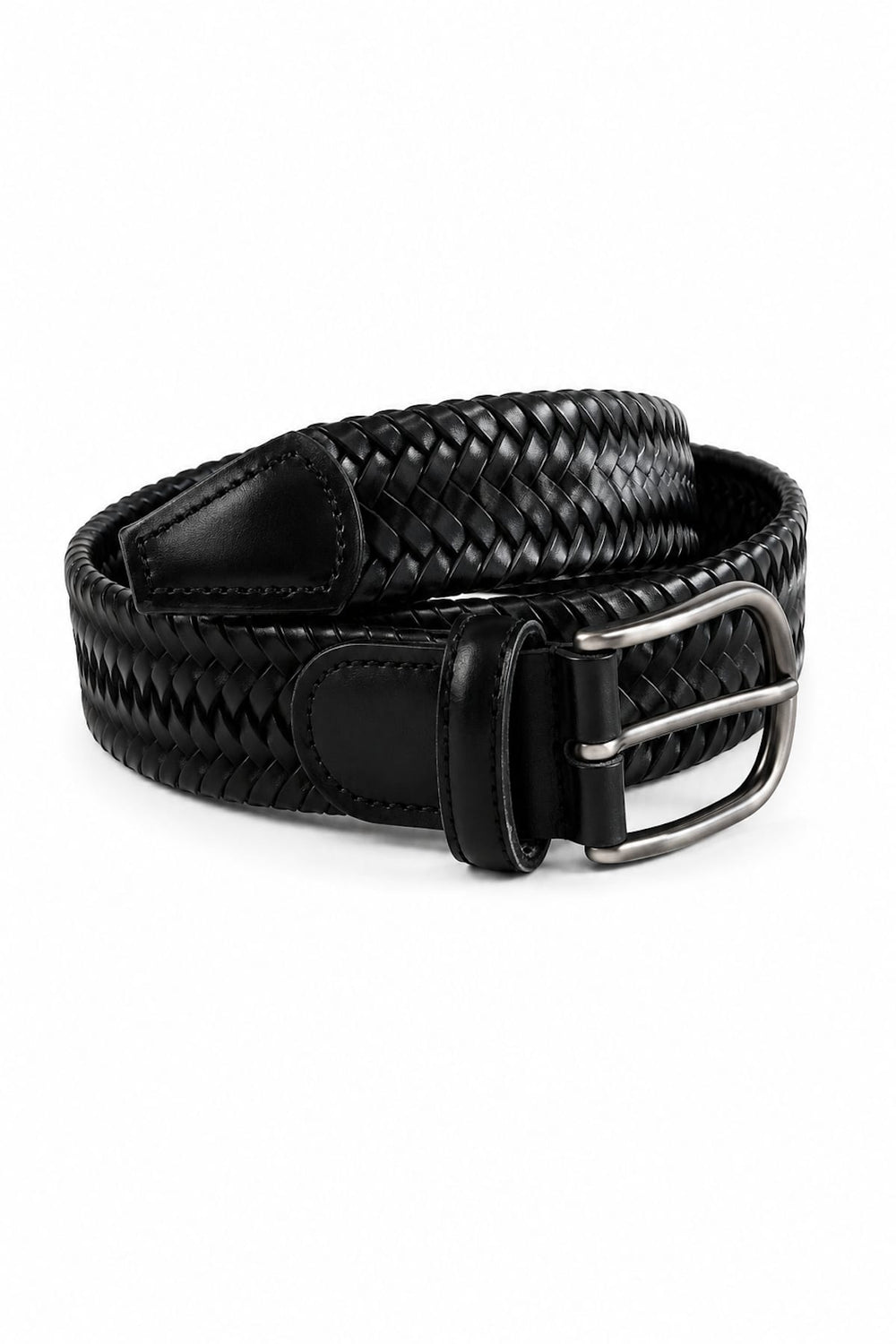 Vue de côté ceinture tressée en cuir Anderson's pour homme marron avec boucle argentée - Valérie Simon