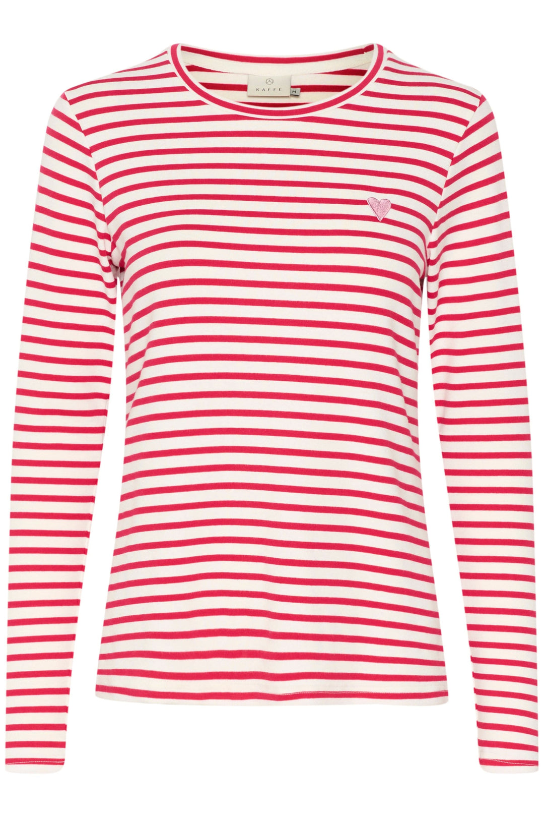 T-shirt à manches longues Lidy rayé avec cœur cousu sur la poitrine, encolure ronde, coupe régulière.