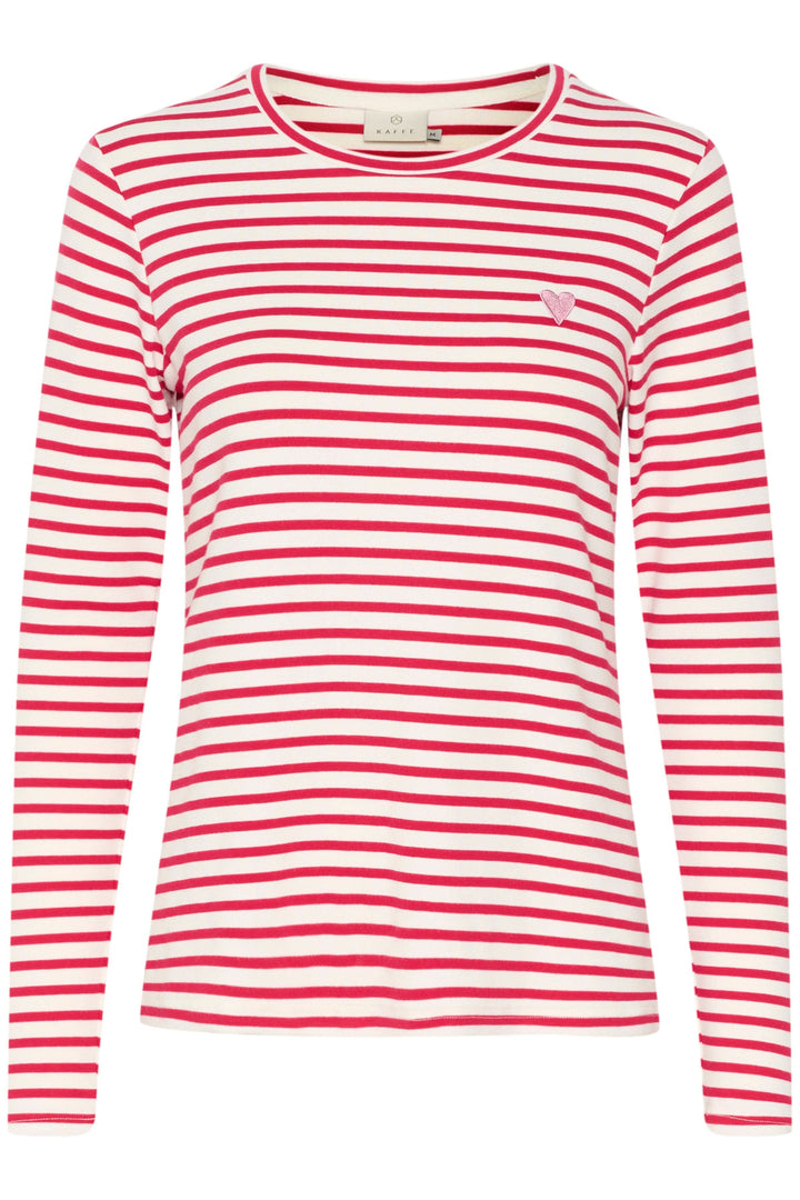 T-shirt à manches longues Lidy rayé avec cœur cousu sur la poitrine, encolure ronde, coupe régulière.