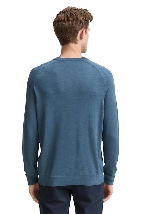 Front view of a blue Tom Tailor men's sweater with ribbed details - Valérie Simon
