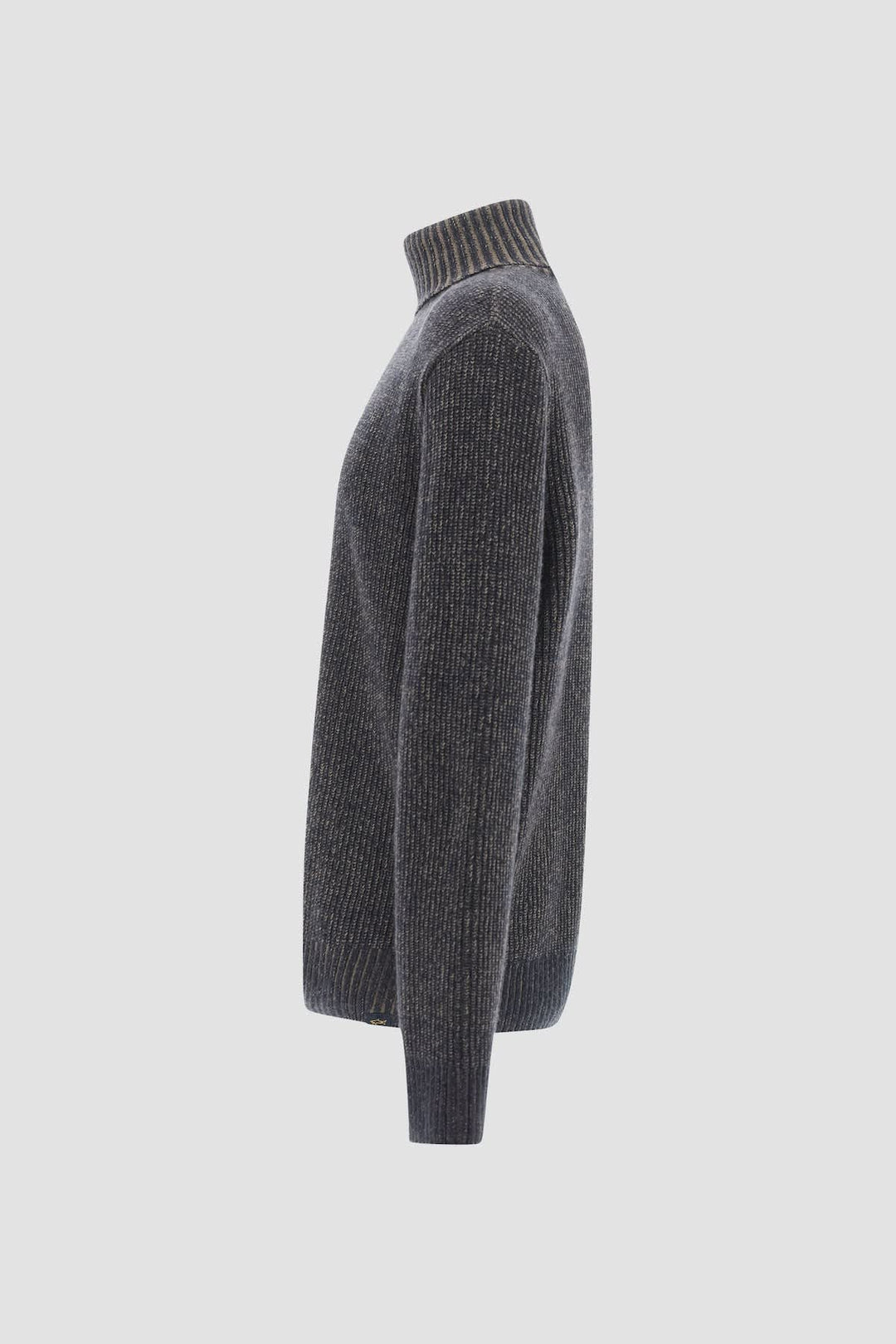 Vue de face chandail à col roulé Paul and Shark gris foncé pour homme avec logo sur manche - Valérie Simon