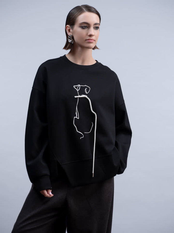 Vue de face chandail chien Haako pour femme beige avec manches longues - Valérie Simon