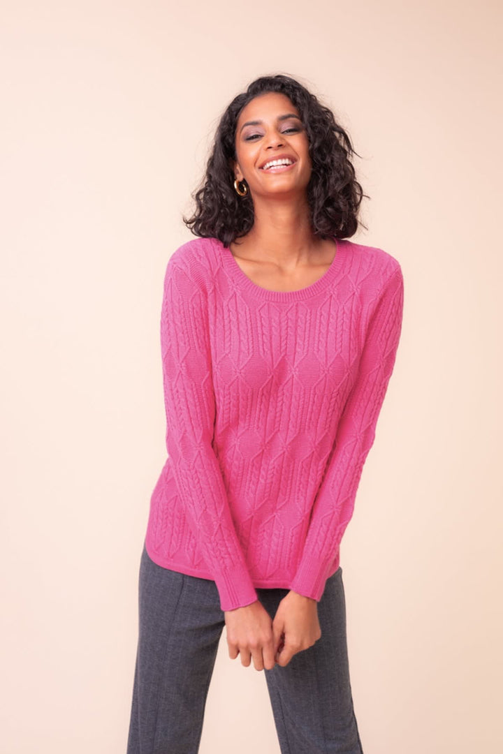 Front view of beige sweater with scarf Alison Sheri for women - Valérie Simon