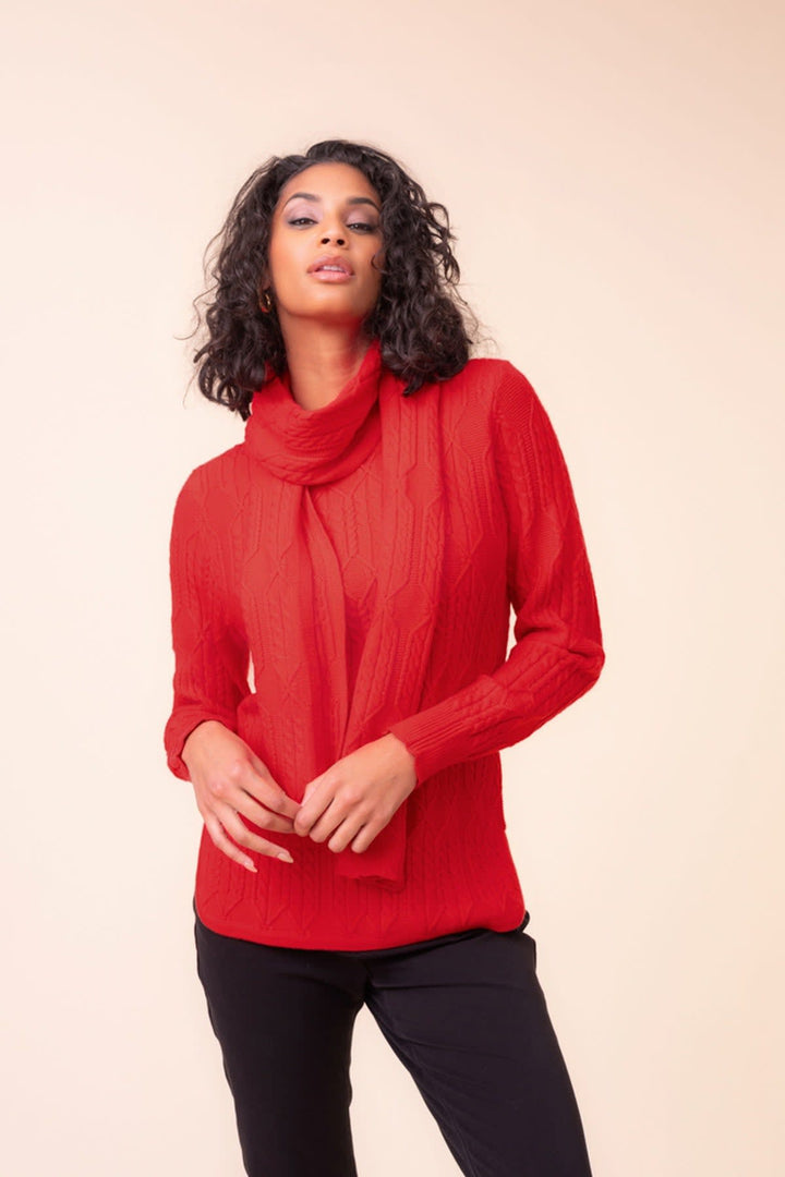 Front view of sweater Pink Alison Sheri with scarf Valérie Simon