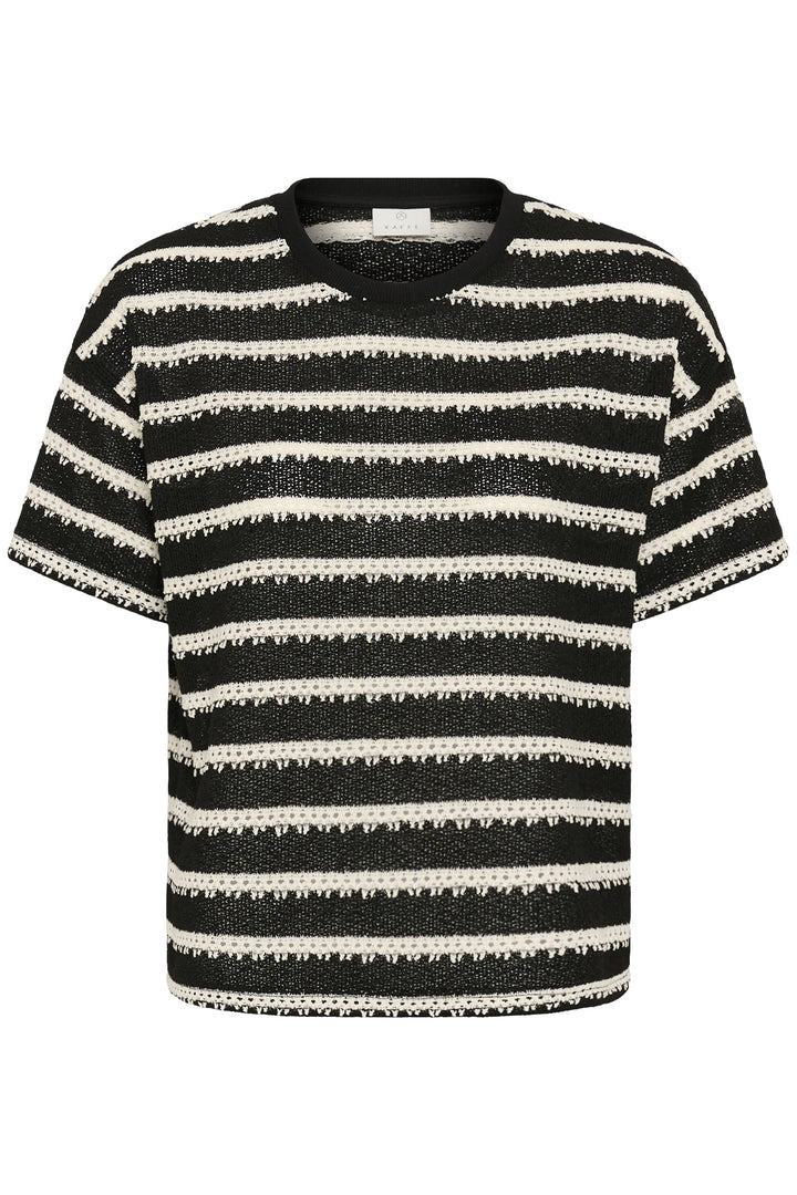 Vue de face chandail rayé marron et beige en tricot Kaffe pour femme - Valérie Simon