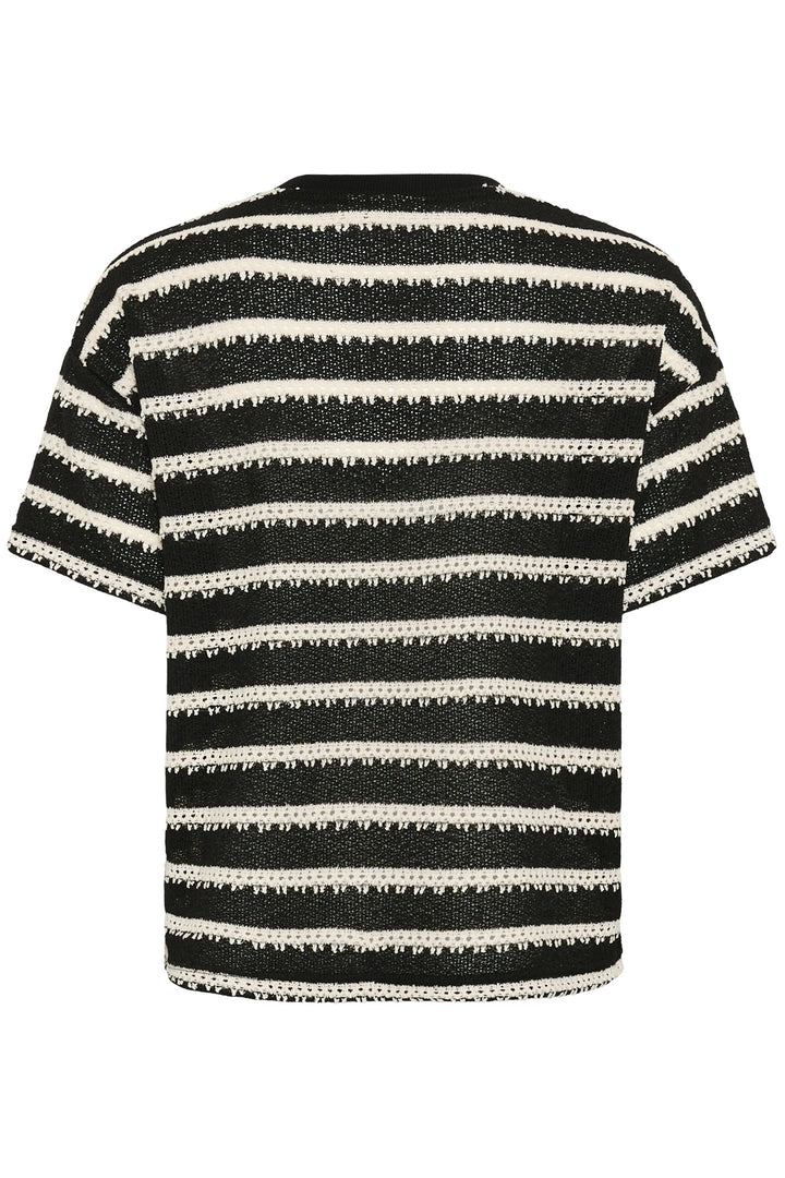 Vue de face chandail rayé en tricot Kaffe femme blanc et bleu - Valérie Simon