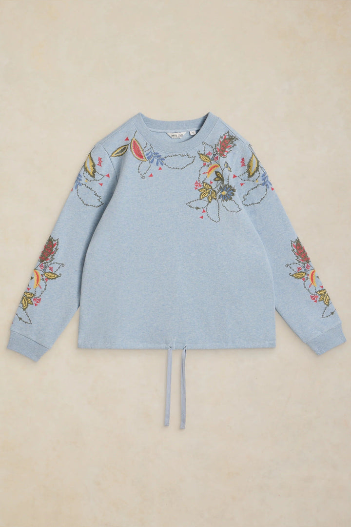 Chandail en coton ouaté à motifs floraux brodés vue de face pour femme White Stuff