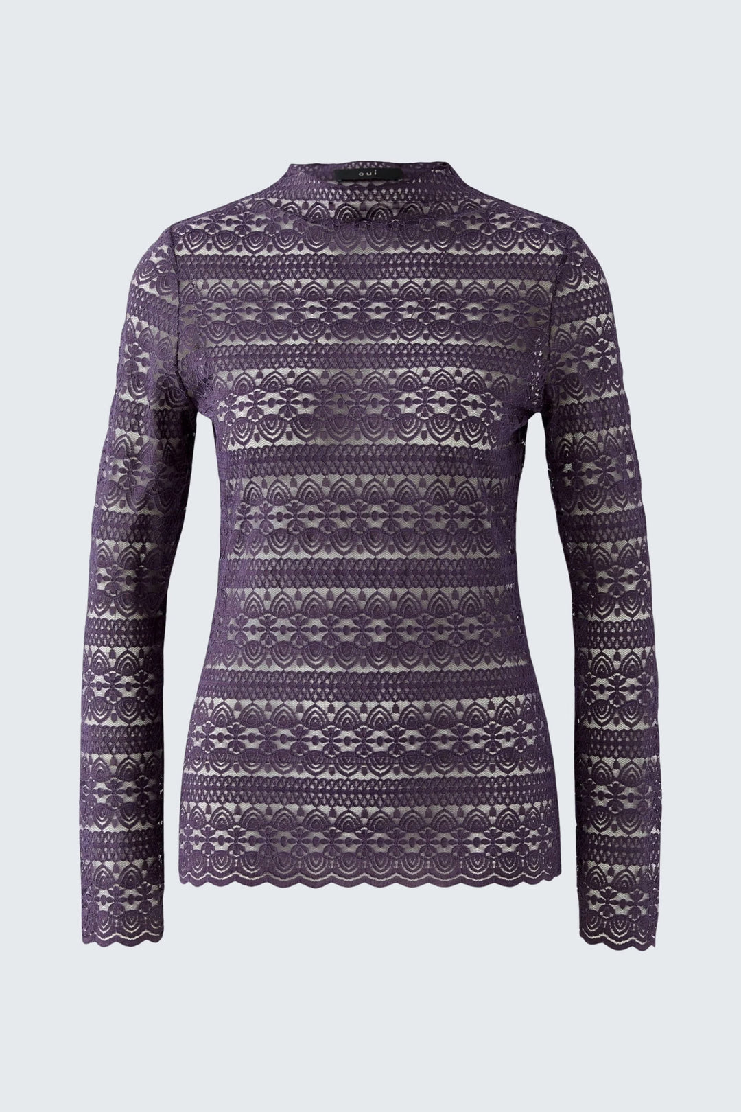 Back view of white lace sweater with floral patterns Oui for women - Valérie Simon