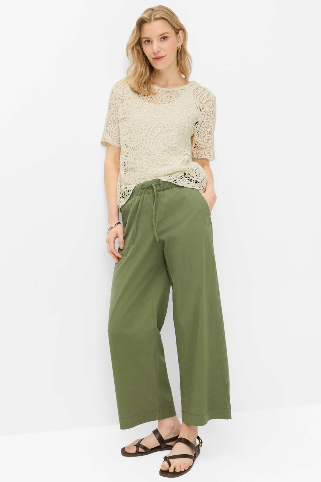 Front view of Brax white lace T-shirt for women with delicate details - Valérie Simon