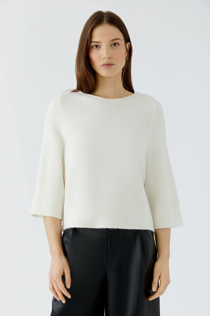 Side view of women’s grey knit sweater with three-quarter sleeves Oui - Valérie Simon
