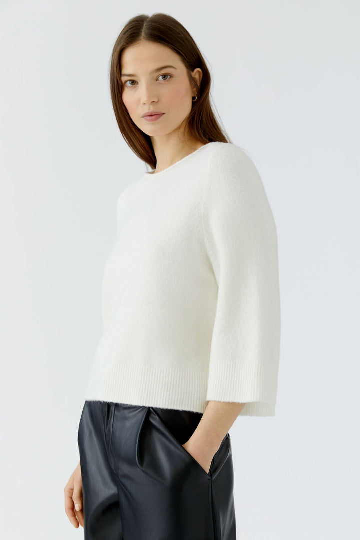 Front view of women’s grey knit sweater with three-quarter sleeves Oui - Valérie Simon