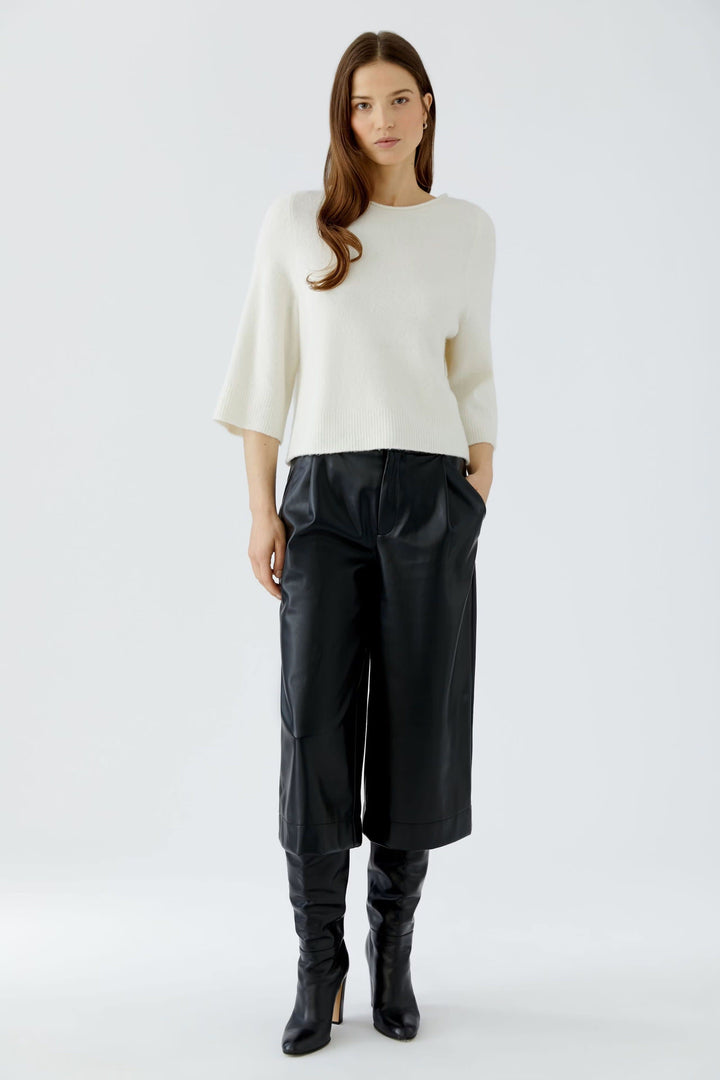 Front view of women’s three-quarter sleeve sweater Pink with buttons Oui - Valérie Simon
