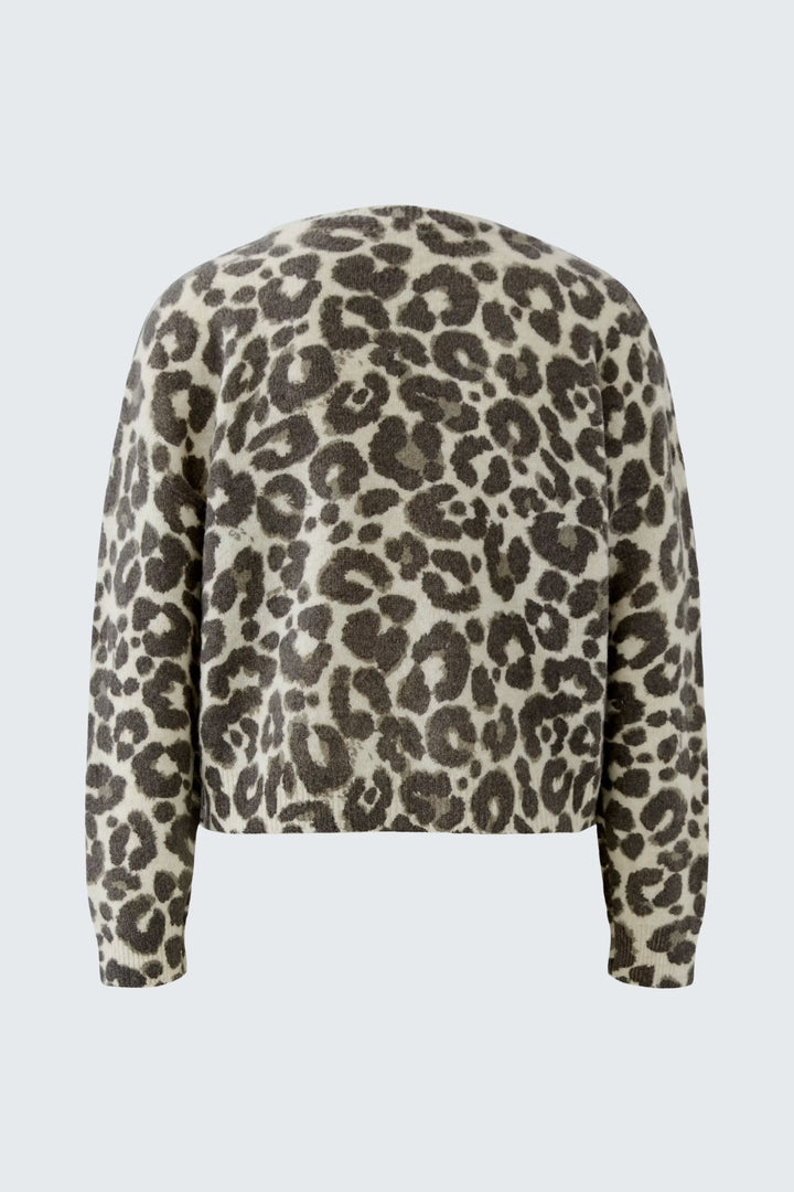 Side view of beige leopard sweater Oui for women with long sleeves - Valérie Simon
