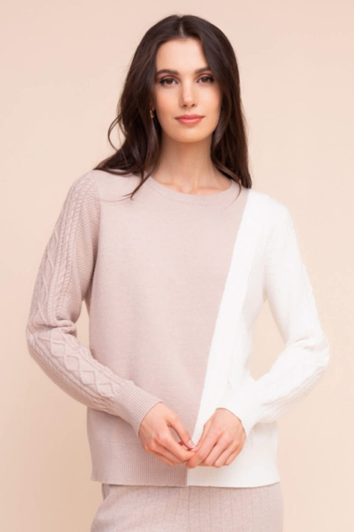 Front view two-tone gray and black Alison Sheri sweater for women with turtleneck by Valérie Simon