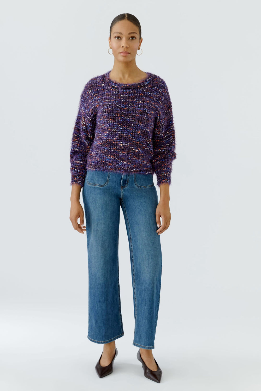 Front view of women's textured multicolour sweater Oui - Valérie Simon