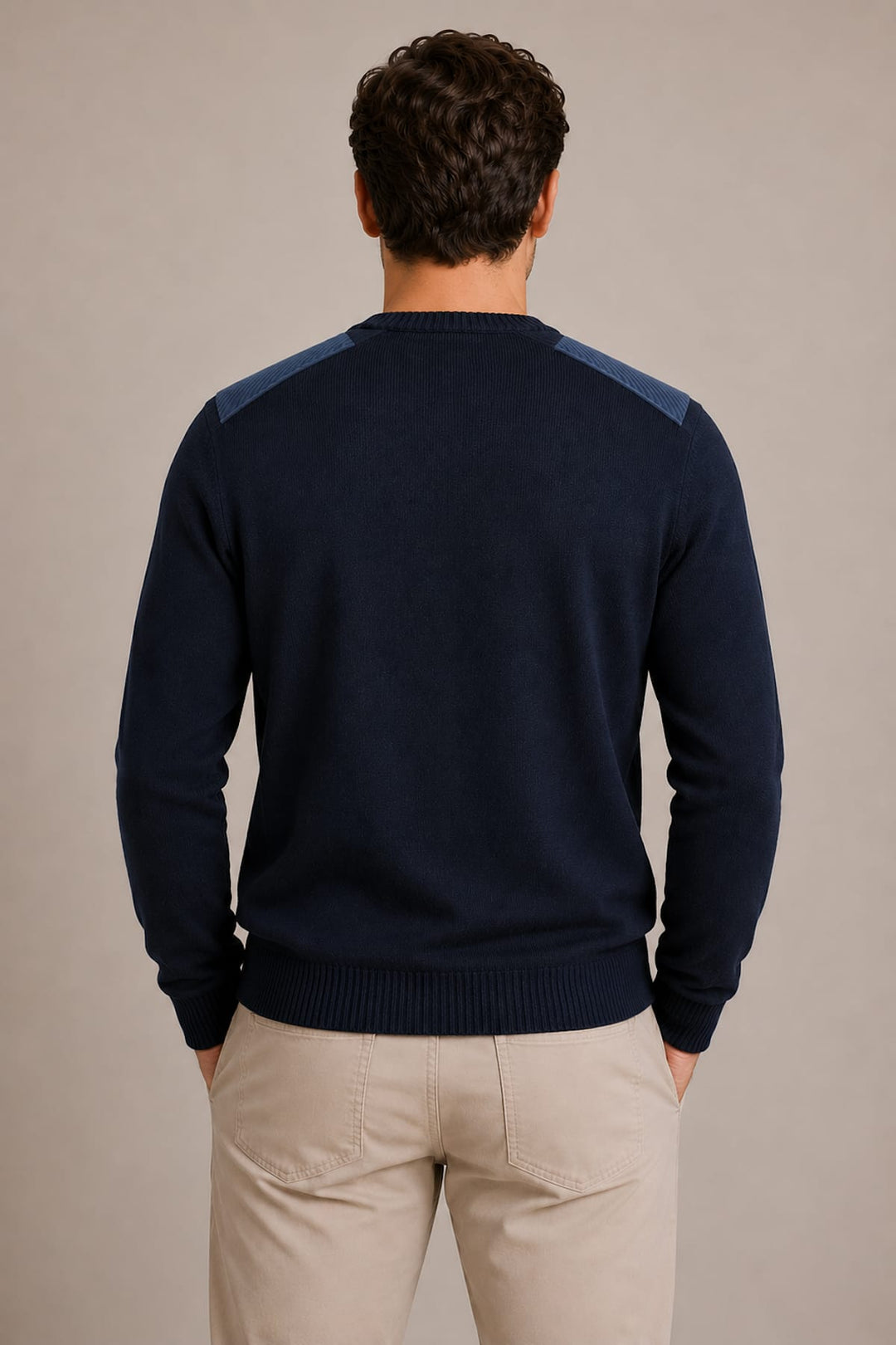 Front view of a blue, round-neck Paul and Shark men&
