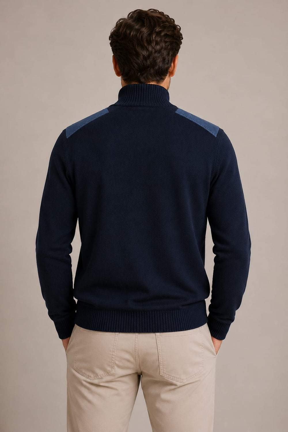 Front view of the Paul and Shark men's blue half-zip sweater with ribbed details - Valérie Simon