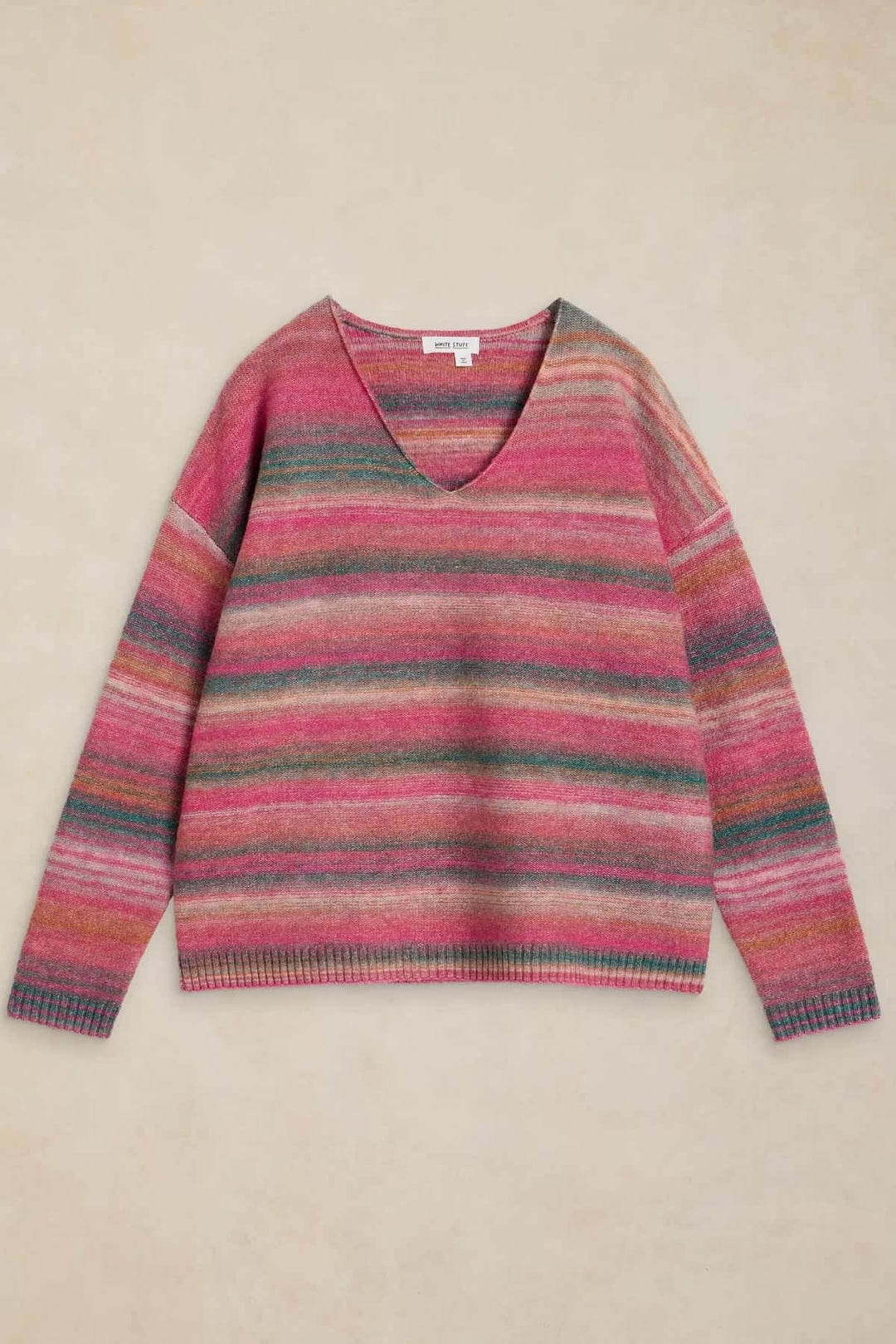 Chandail en tricot à rayures multicolores vue de face pour femme White Stuff