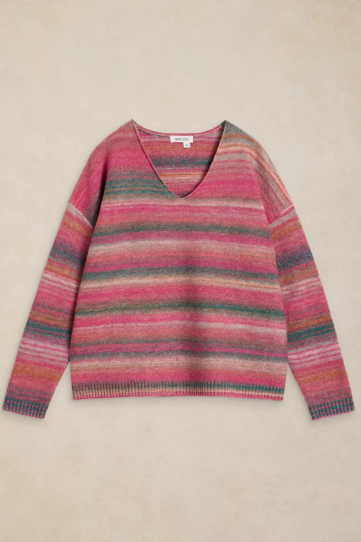 Chandail en tricot à rayures multicolores vue de face pour femme White Stuff