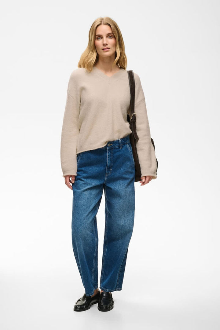 Front view of the cream knit sweater Part Two with long sleeves for women - Valérie Simon