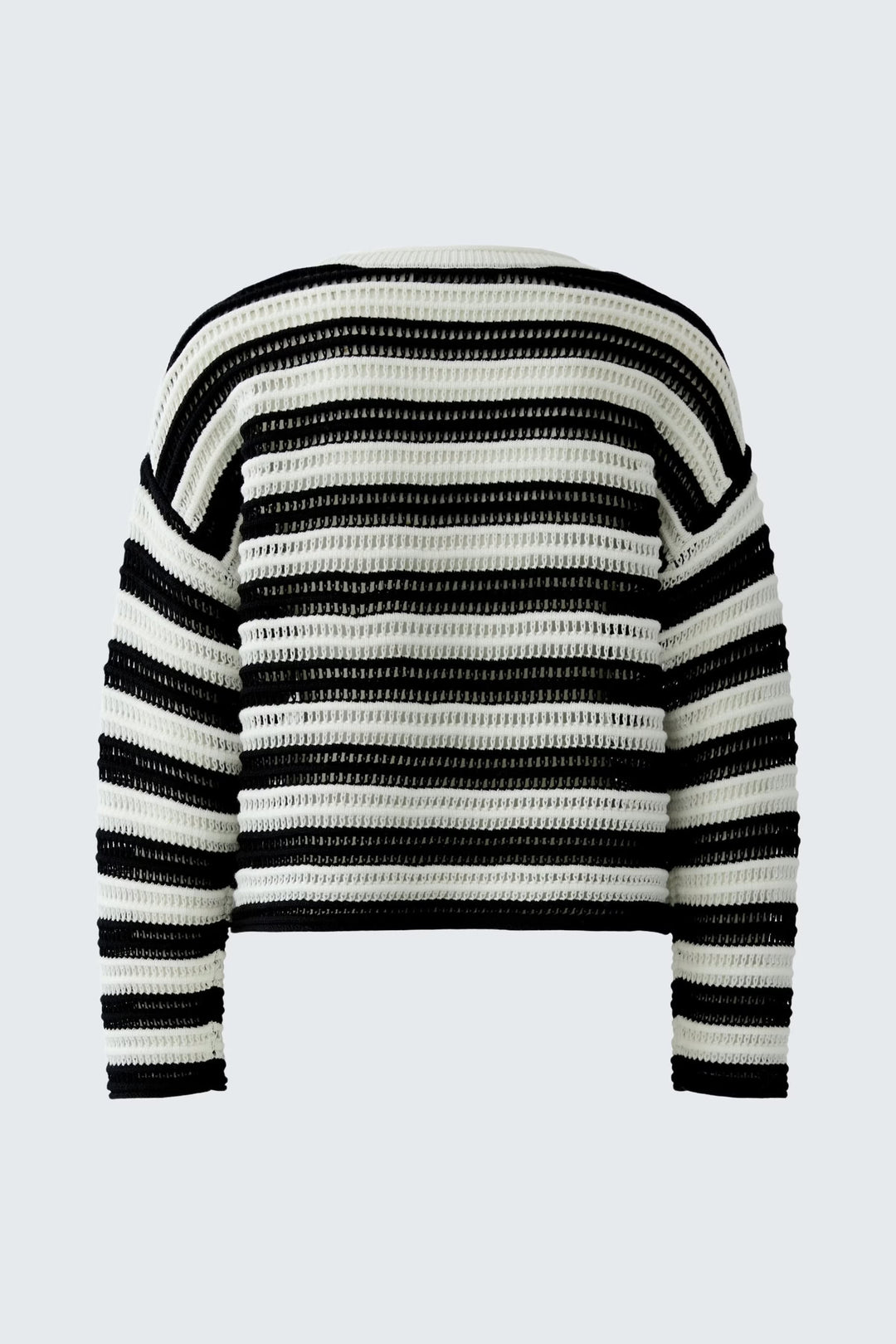 Side view of a multicolored openwork striped knit sweater for women - Valérie Simon