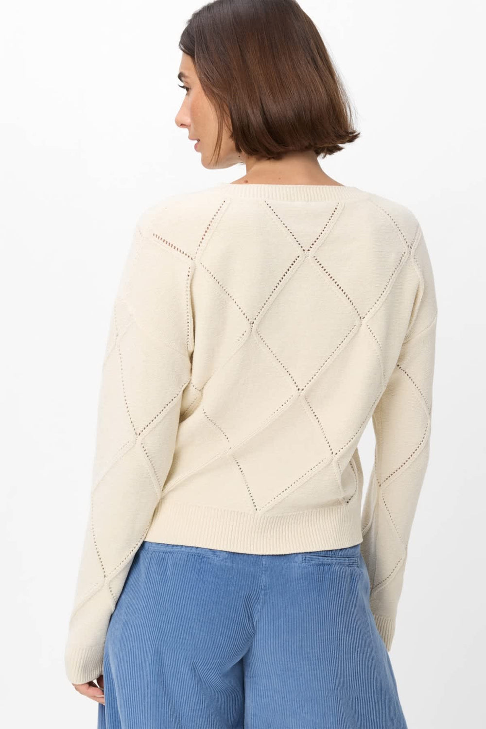 Front view of the women's Brax diamond-pattern knit sweater