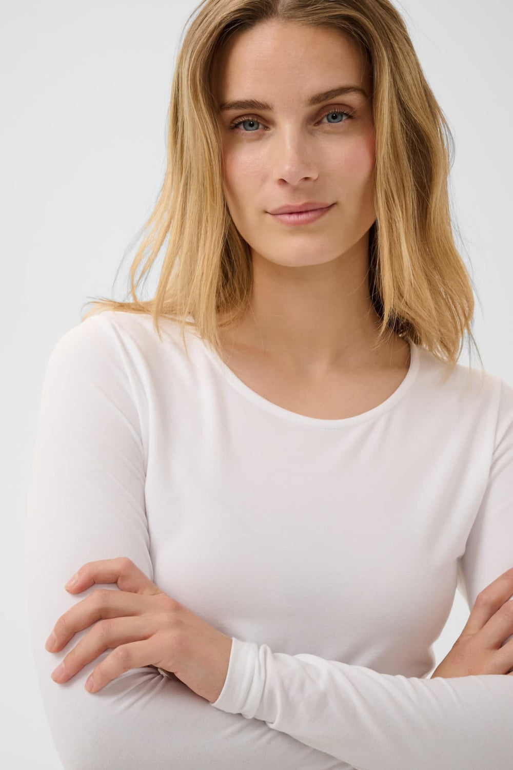 Front view thin Nemajas sweater Part Two for ivory women with round neck and long sleeves - Valérie Simon