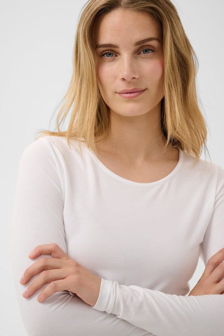 Front view thin Nemajas sweater Part Two for ivory women with round neck and long sleeves - Valérie Simon