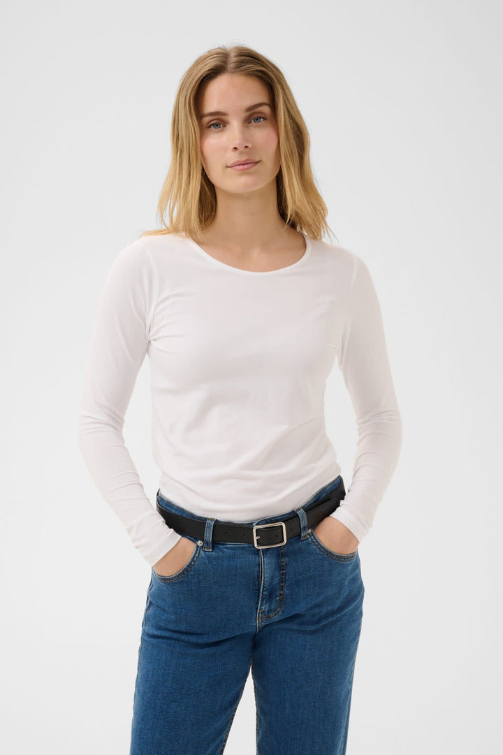 Front view thin Nemajas sweater Part Two for women beige with fine texture - Valérie Simon