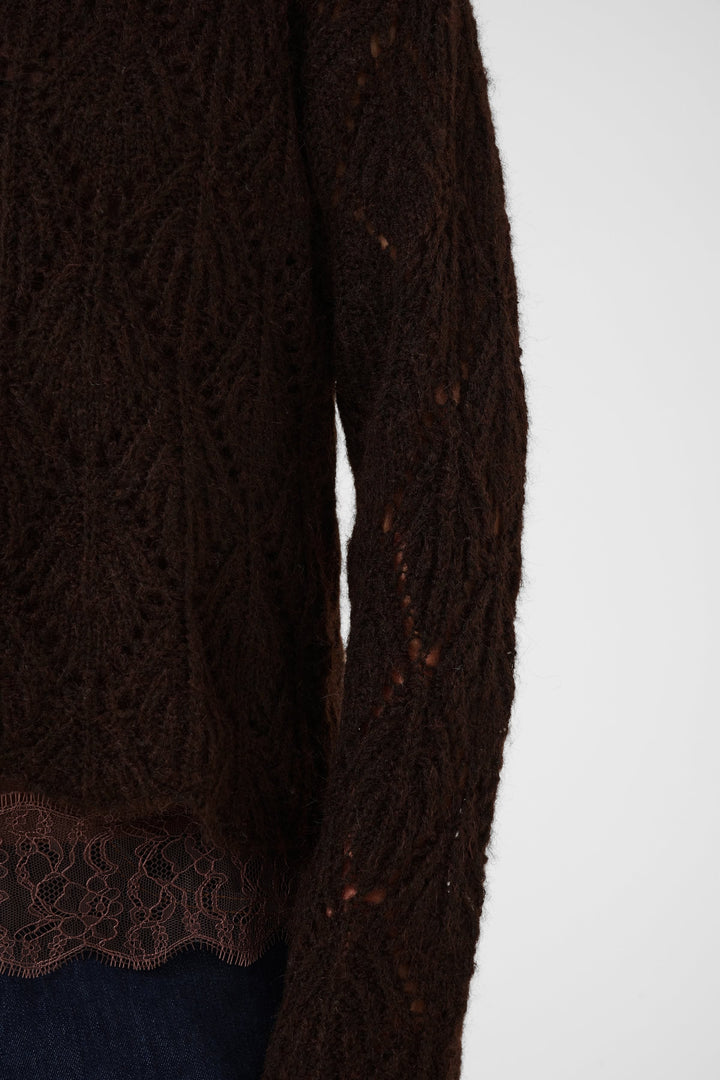 Front view of Niso openwork knit sweater Cream for women in beige - Valérie Simon