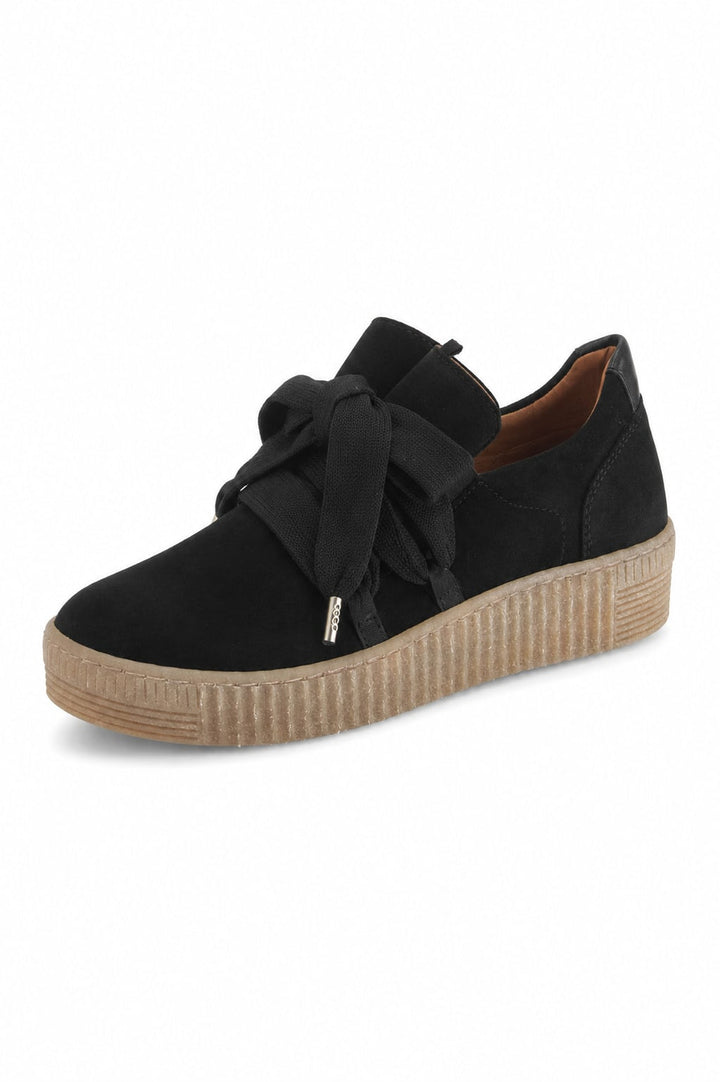 Side view Gabor platform shoe in brown suede with gold buckle detail - Valérie Simon