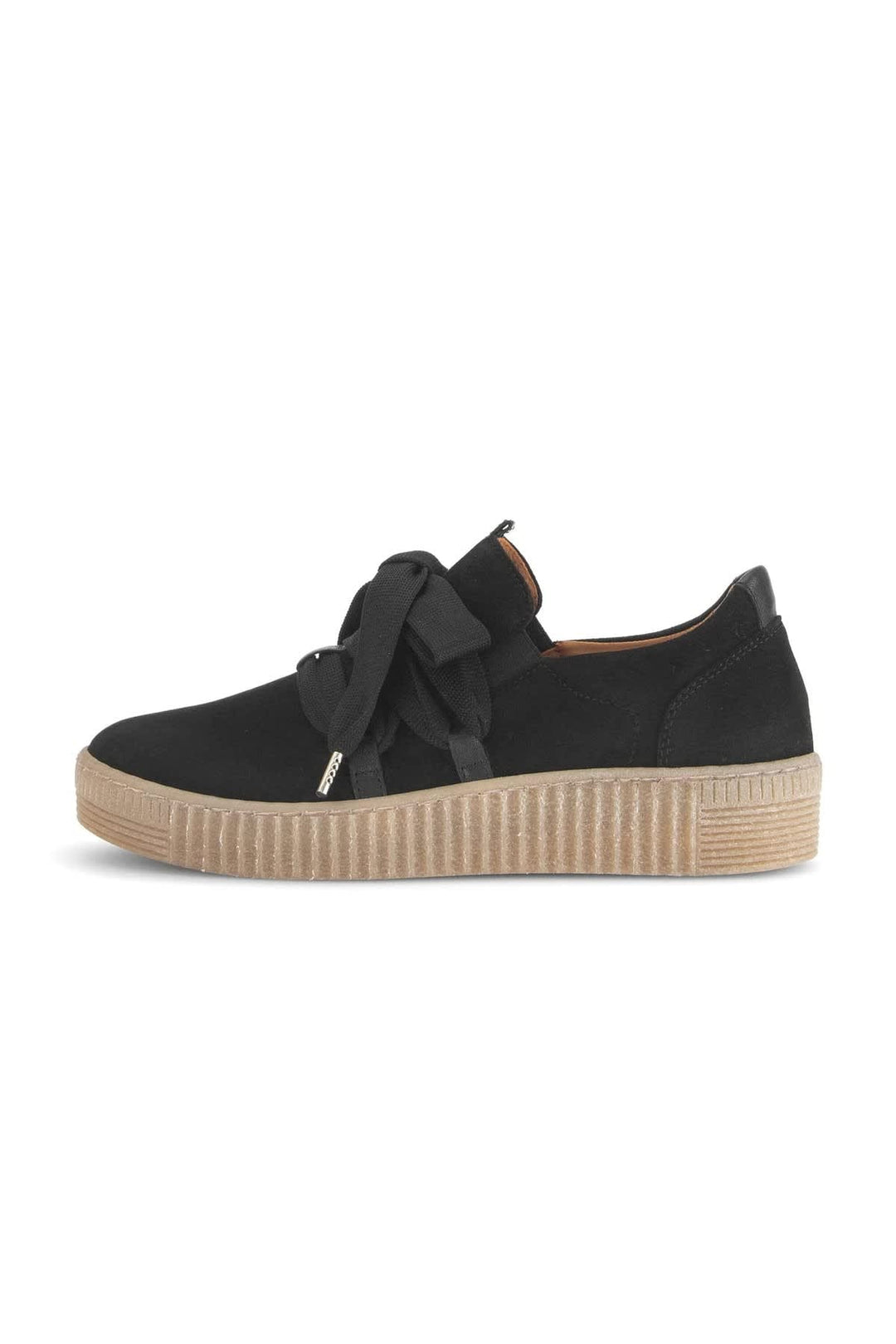 Side view platform shoe in beige Gabor suede with buckle - Valérie Simon