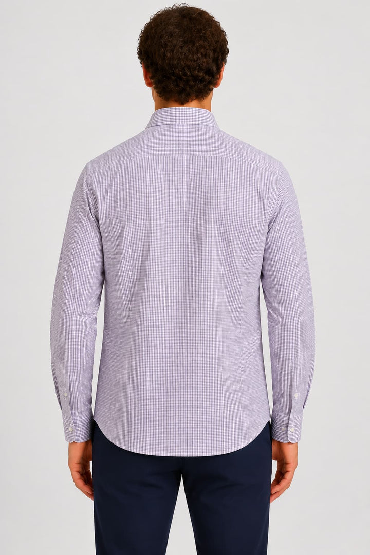 Vue de face chemise à micro-carreaux Paul and Shark pour homme bleu avec col boutonné - Valérie Simon