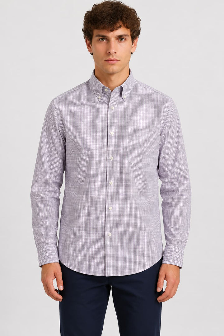 Vue de face chemise micro-carreaux Paul and Shark pour homme bleu avec col boutonné - Valérie Simon