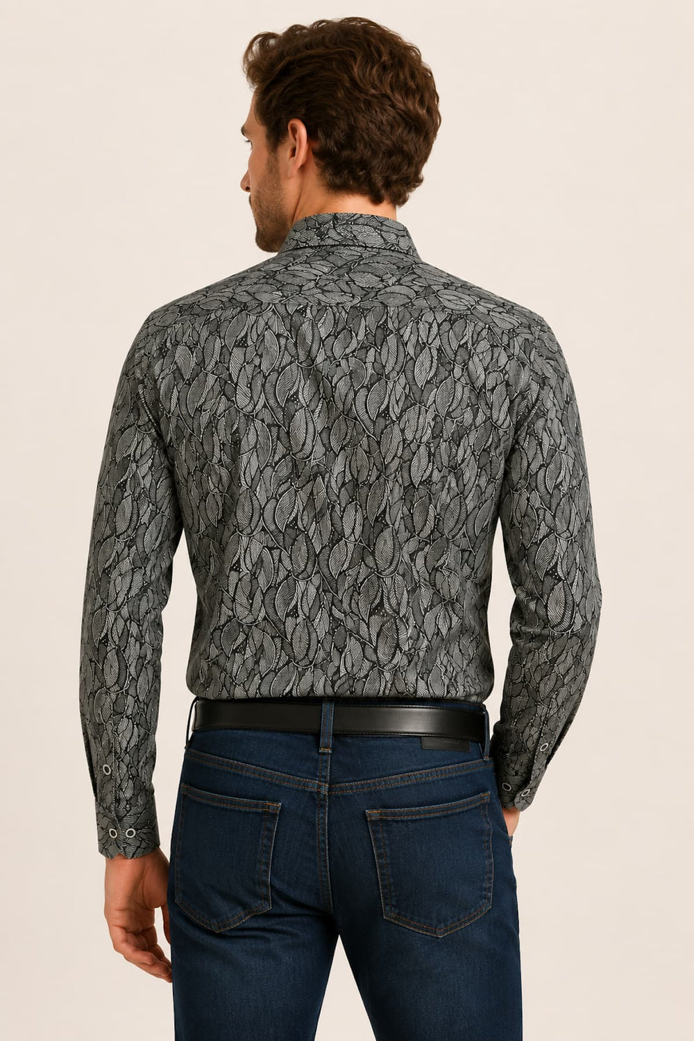 Front view foliage pattern shirt Fellows United for men multicolored - Valérie Simon