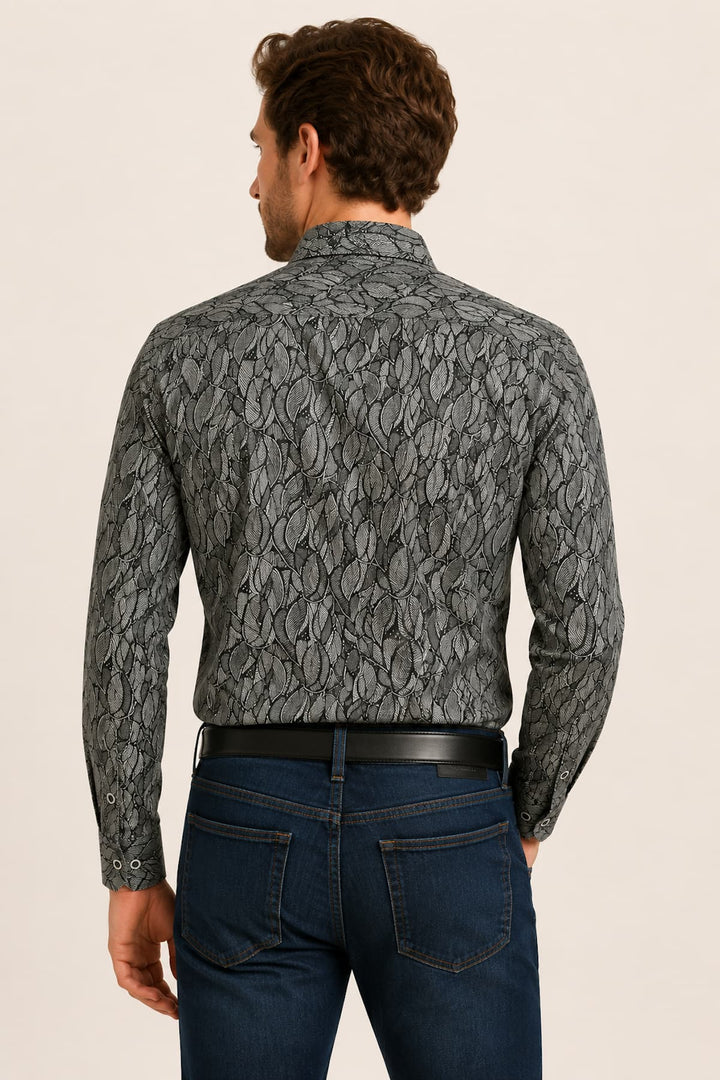 Front view foliage pattern shirt Fellows United for men multicolored - Valérie Simon