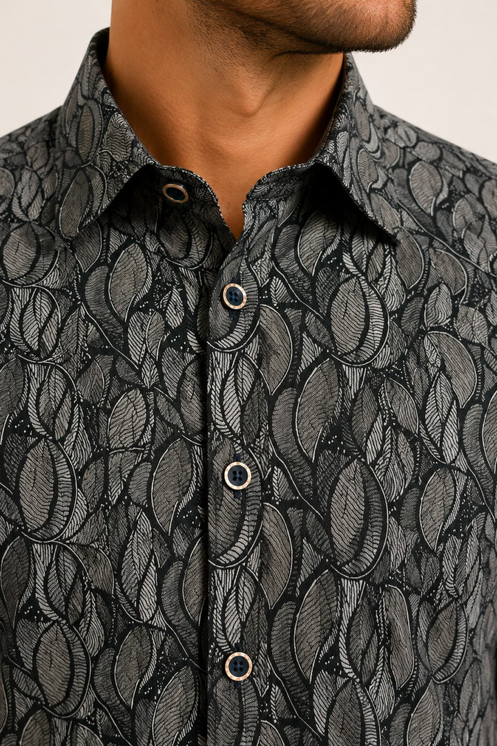 Front view contemporary foliage pattern shirt Fellows United for men multicolored - Valérie Simon
